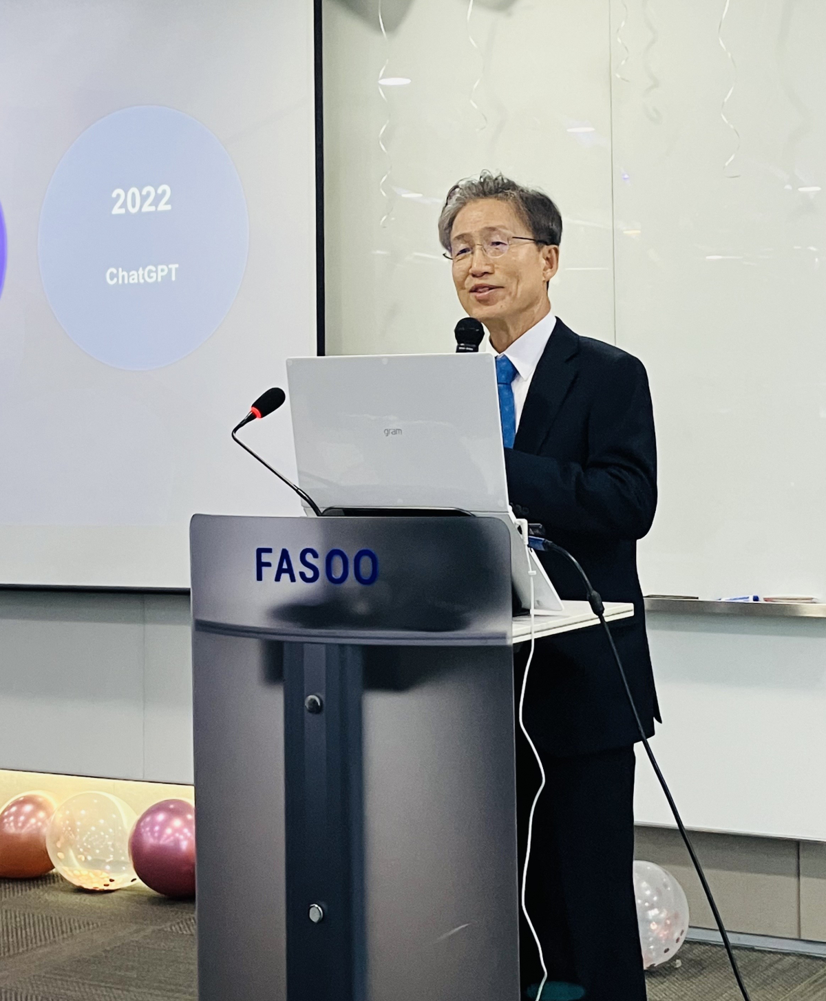 ▲조규곤 파수 대표가 2일 오전 상암동 파수 본사에서 진행된 시무식에서 발표를 하고 있다. (사진제공=파수)