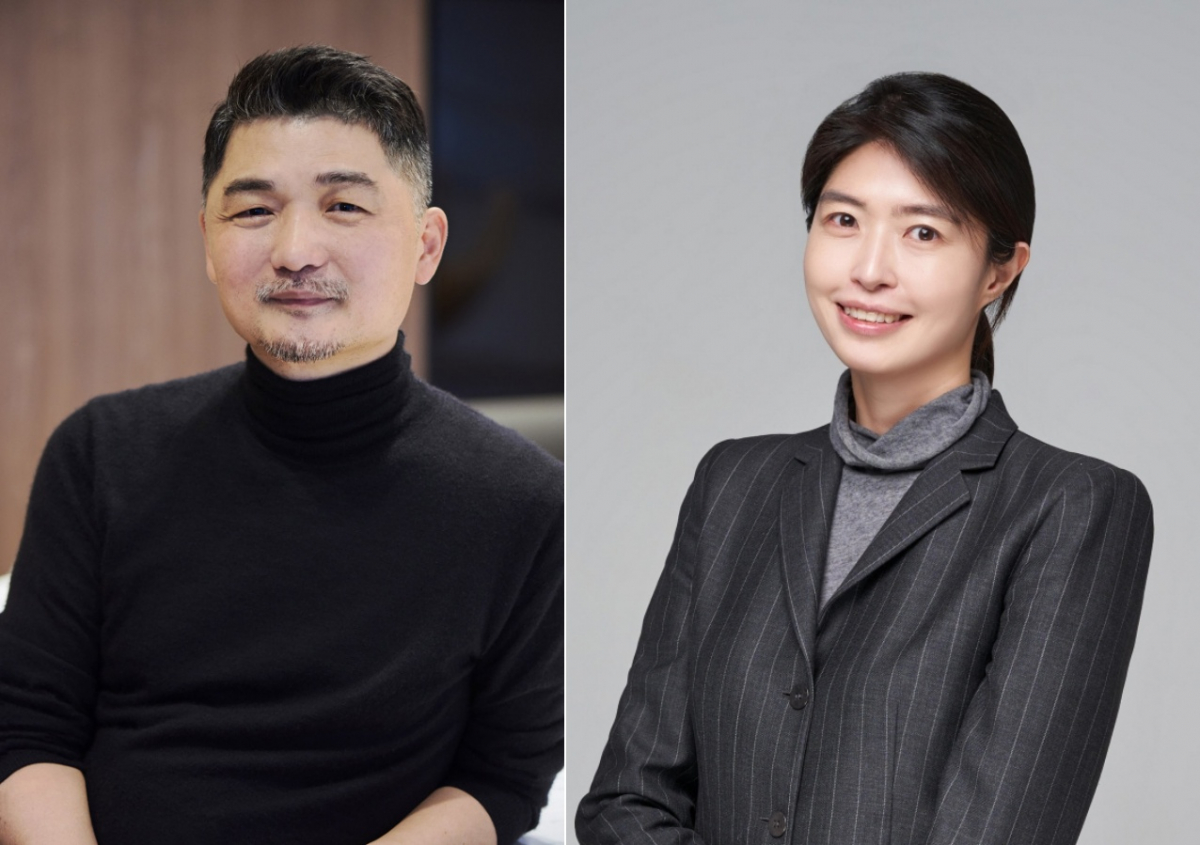 ▲김범수(왼쪽) 카카오 경영쇄신위원장과 정신아 카카오 대표이사 내정자. 사진제공=카카오
