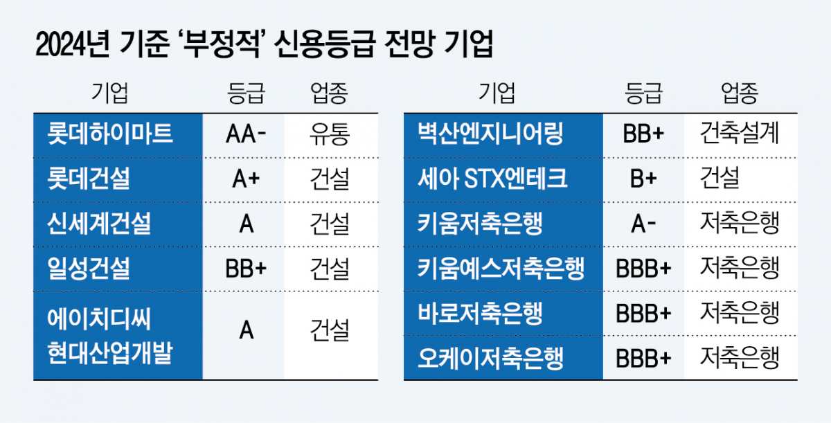 ▲부정적 신용등급 전망 기업 (신용평가사)