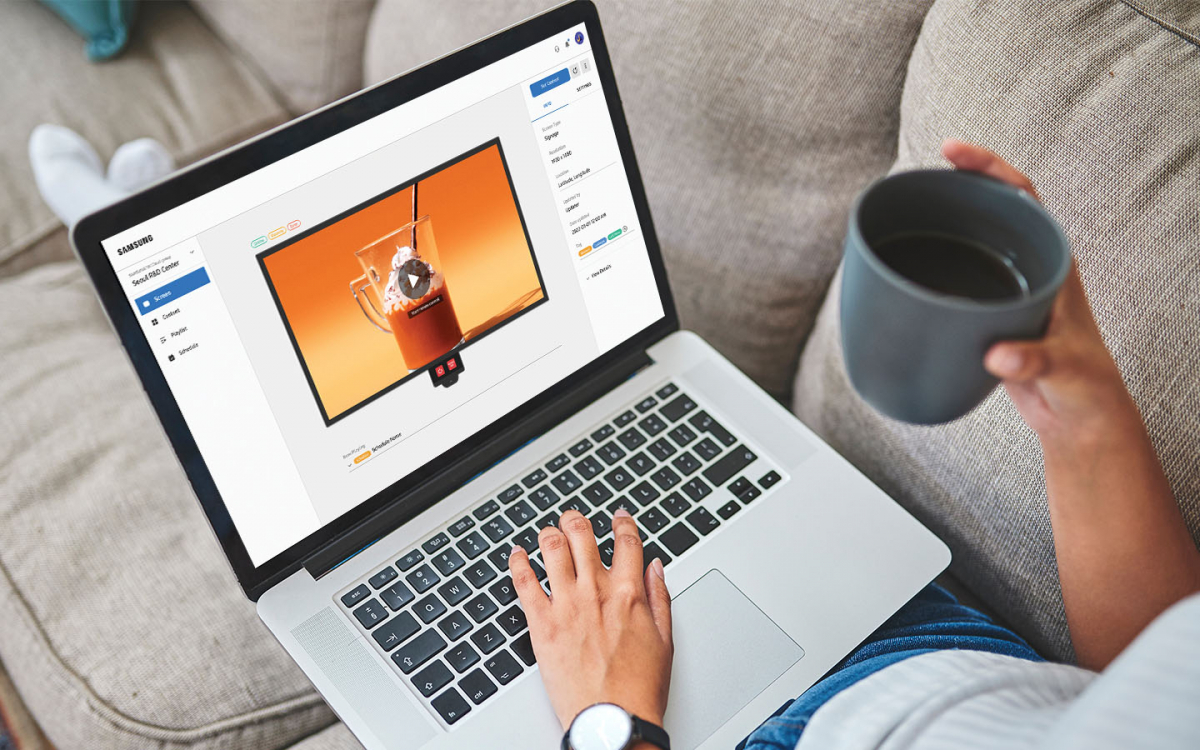 ▲차세대 사이니지 통합 운영 플랫폼 '삼성 VXT' 소개 이미지. 'VXT 캔버스(Canvas)' 기능을 통해 제작 중인 콘텐츠 확인, 다양한 템플릿을 이용할 수 있고, 제품 소비전력도 확인할 수 있다. (사진제공=삼성전자)