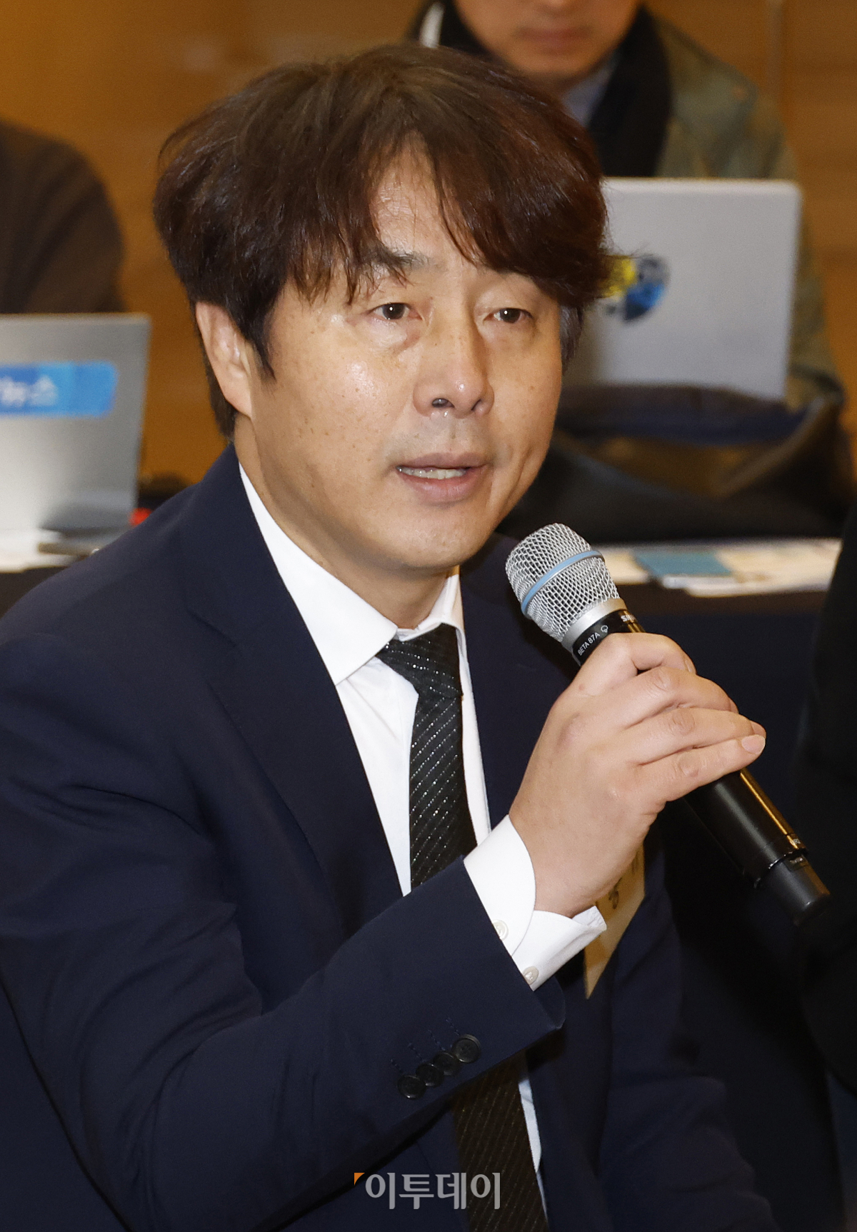 ▲이종규 한국뮤지컬협회장이 15일 서울 동대문구 경희대 평화의전당에서 열린 뮤지컬 분야 현장간담회에서 발언을 하고 있다. 조현호 기자 hyunho@