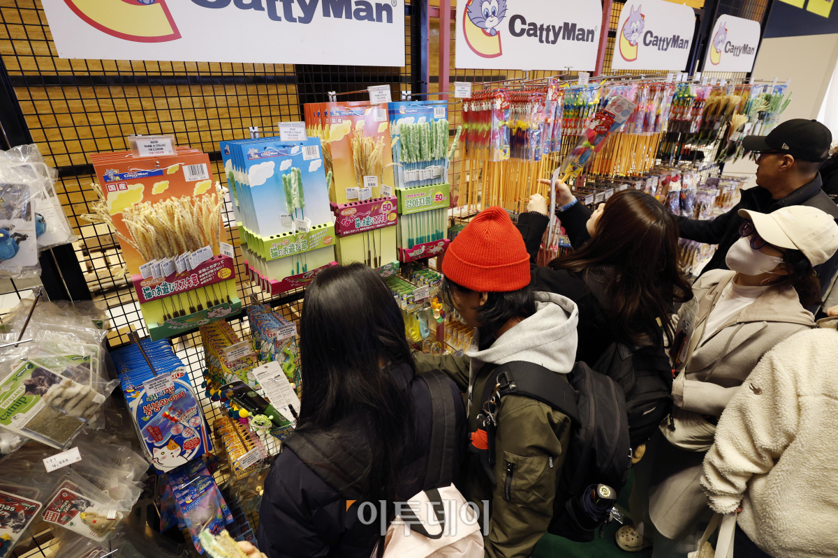 ▲19일 서울 강남구 코엑스에서 열린 2024 가낳지모캣페어에서 관람객들이 고양이 용품을 살펴보고 있다. 조현호 기자 hyunho@