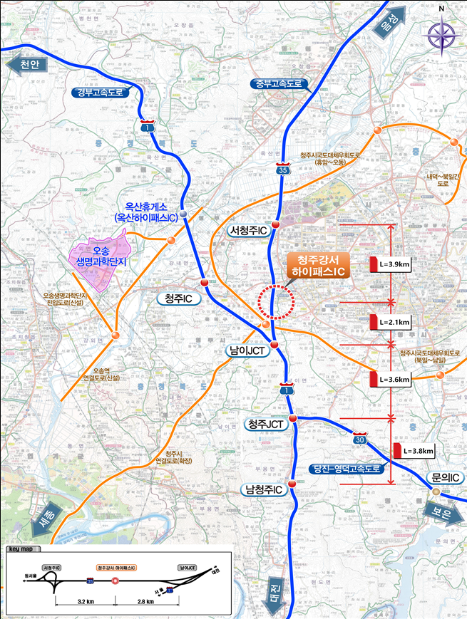 ▲중부고속도로 청주강서 하이패스 나들목(IC) 위치. (사진제공=한국도로공사)
