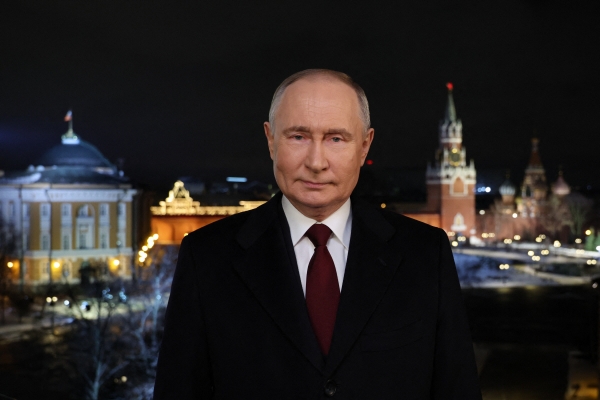 ▲블라디미르 푸틴 러시아 대통령이 31일(현지시간) 새해 기념 연설을 하고 있다.  (모스크바/AFP연합뉴스)