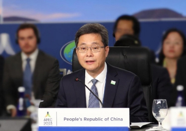 ▲란포안 중국 재정부장이 지난해 11월 14일 아시아태평양경제협력체(APEC) 재무장관 회의에서 발언하고 있다. 출처 중국 재정부 홈페이지
