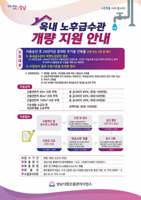 ▲수도관 교체 공사비 지원 홍보 전단 (성남시)