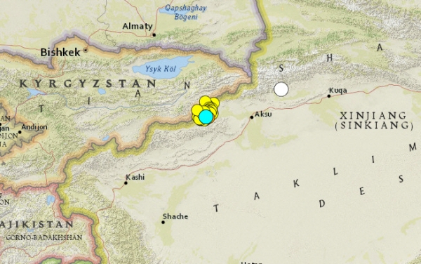 ▲30일 중국 내 키르기스스탄 접경 지역에서 규모 5.7 지진이 발생했다. 출처 미국 지질조사국(USGS) 홈페이지

