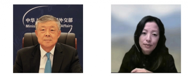 ▲22일 류샤오밍(왼쪽) 중국 정부 한반도사무특별대표와 박정현(오른쪽) 미국 국무부 대북고위관리가 영상 통화를 하고 있다. 출처 중국 외교부 홈페이지
