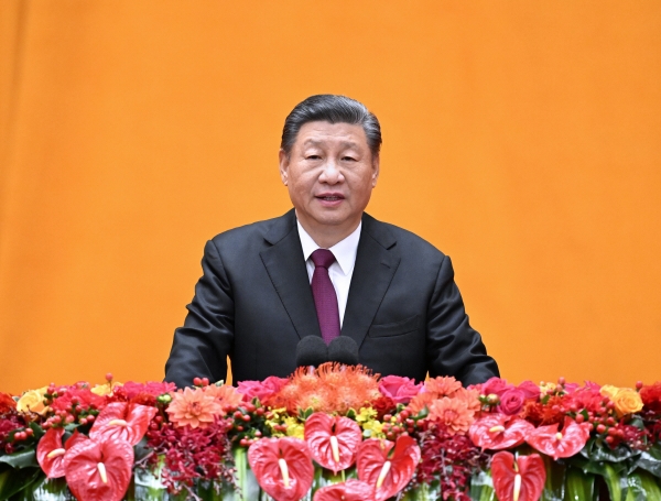 ▲시진핑 중국 국가주석이 8일 인민대회당에서 열린 춘제(설) 리셉션에서 연설하고 있다. 베이징/EPA연합뉴스
