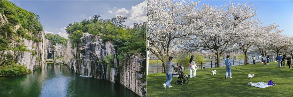 ▲경기 포천시에 있는 '포천아트밸리'(왼쪽)와 전남 순천시에 있는 '그린아일랜드'(오른쪽) (문화체육관광부)