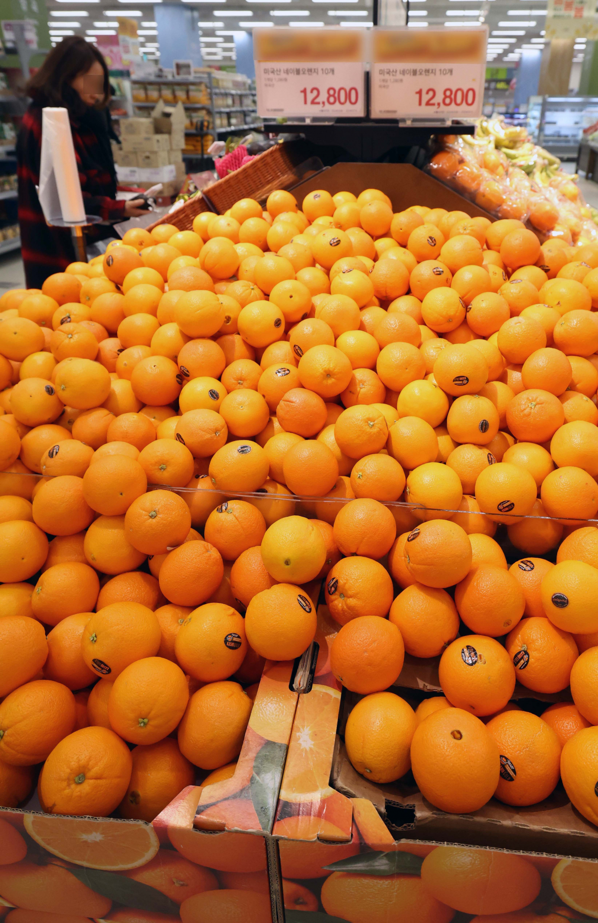 ▲과일값 급등세가 계속 되는 가운데 오렌지와 바나나 등 수입 과일 가격마저 정부의 '무관세' 조치에도 작년보다 오른 것으로 나타났다. 14일 한국농수산식품유통공사(aT) 농산물유통정보 에 따르면 오렌지(미국 네이블) 가격은 이달 중순 기준 10개에 1만7723원으로 지난해 3월 중순(1만6276원)보다 8.9% 올랐다. 바나나 가격은 이달 중순 기준 100ｇ당 338원으로 1년 전(325원)보다 4% 비싸고 무관세 적용 시점인 1월 중순(333원)보다도 높았다. 정부가 과일 가격 안정을 위해 수입 과일에 할당관세를 적용했으나 오히려 값이 올라간 것이다. 이는 생산 비용이 올라가거나 작황이 좋지 않아 수입 전 가격 자체가 상승했기 때문으로 풀이된다. 이날 서울의 한 대형마트에 과일이 진열돼 있다. 신태현 기자 holjjak@