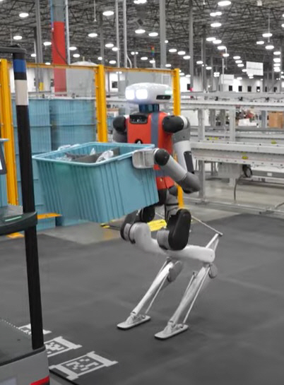 ▲어질리티휴머노이드 로봇 ‘디지트’가 아마존 창고에서 물건을 옮기고 있다. 출처 GMO

