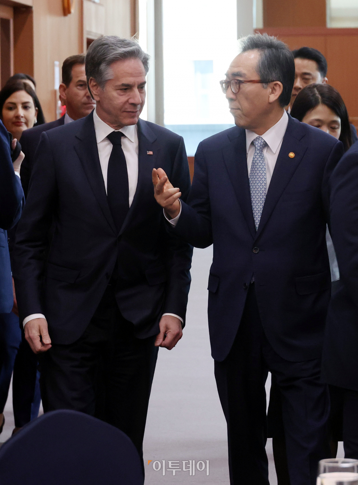 ▲조태열(오른쪽) 외교부 장관과 토니 블링컨 미 국무부 장관이 18일 서울 종로구 외교부 청사에서 열린 한-미 외교장관 오찬회담에 참석하고 있다. 조현호 기자 hyunho@