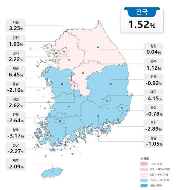 ▲2024년 시도별 공동주택 공시가격 변동률 (자료제공=국토교통부)