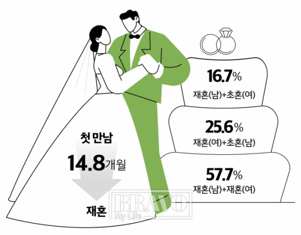 (통계청 ‘인구동향조사’(2022), ‘신혼부부통계’(2022), 듀오 ‘재혼통계보고서’(2023))