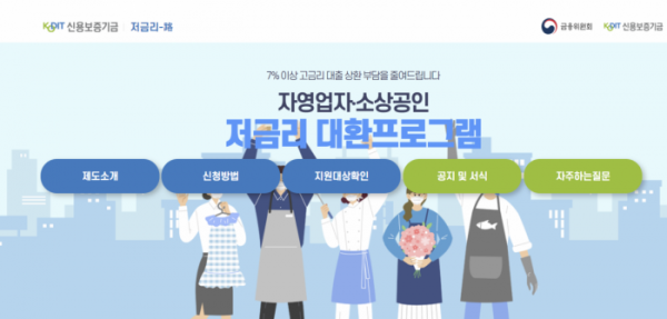 ▲신용보증기금 '저금리로.kr' 홈페이지 화면 캡쳐.