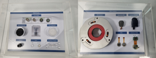 ▲삼성전기 하이브리드 렌즈(왼쪽)와 전장용 IRIS 카메라 모듈(오른쪽) (박민웅 기자 pmw7001@)
