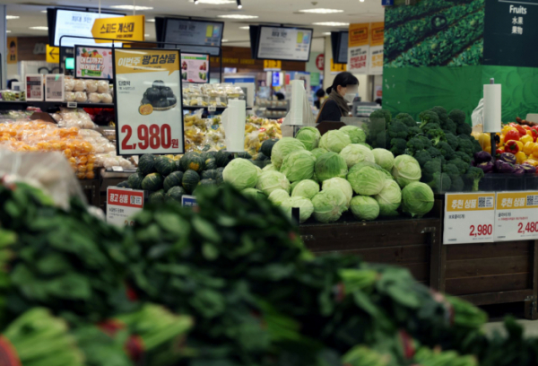▲14일 서울의 한 대형마트에 채소들이 진열돼 있다. (뉴시스)