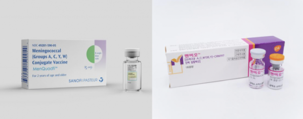 ▲사노피의 수막구균 4가 백신 ‘멘쿼드피’(왼쪽)와 GSK의 ‘멘비오’. (사진제공=각사)