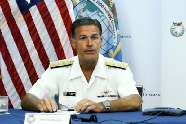 ▲존 아퀼리노 미국 인도태평양사령관이 2022년 6월 30일 기자회견을 하고 있다. 하와이(미국)/AP뉴시스