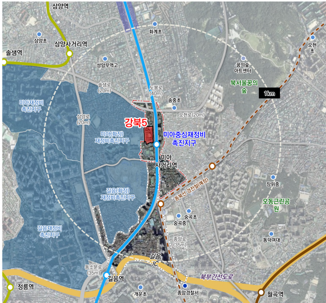 ▲미아중심 재정비촉진지구 강북5구역 위치도. (사진제공=서울시)