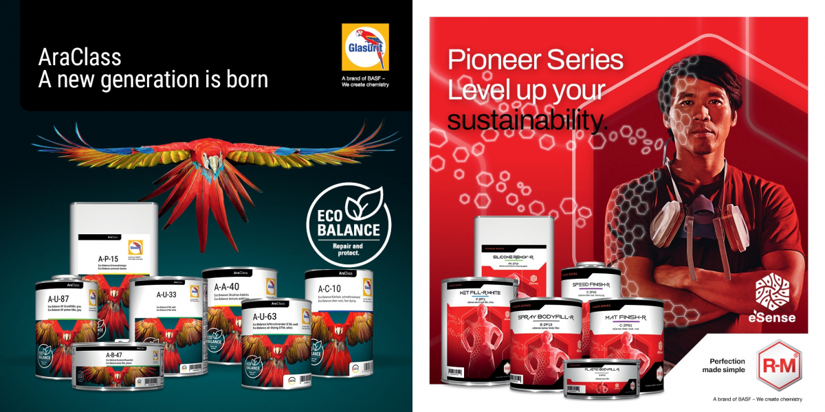 ▲바스프가 출시한 친환경 클리어코트 및 언더코트 제품은 글라슈리트 아라 클래스(AraClass)와 알엠 파이오니어(Pioneer) 시리즈로 제공된다. (사진제공=바스프)