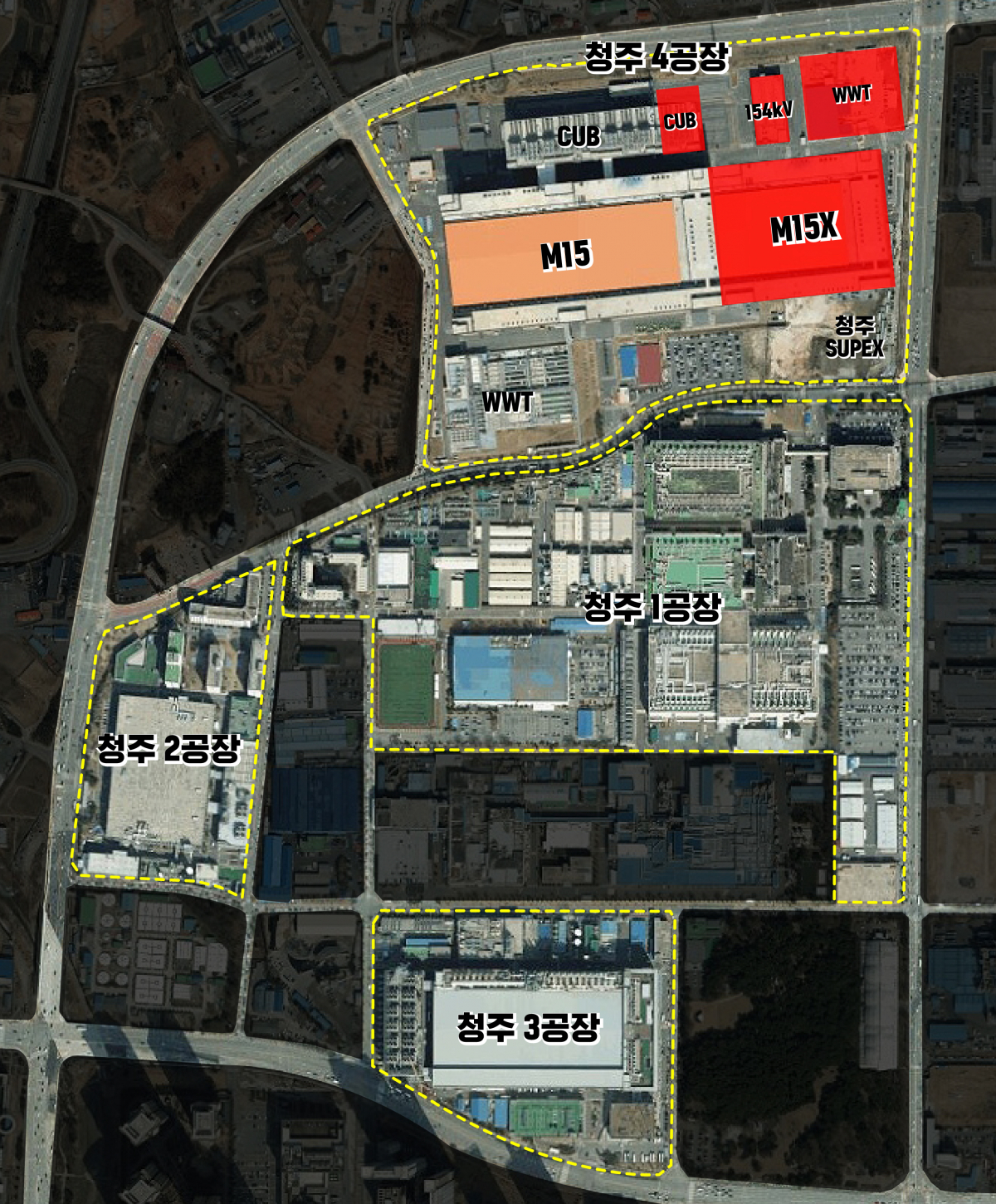 ▲SK하이닉스 신규 팹(Fab) M15X가 건설되는 청주캠퍼스 단지도 (사진제공=SK하이닉스)
