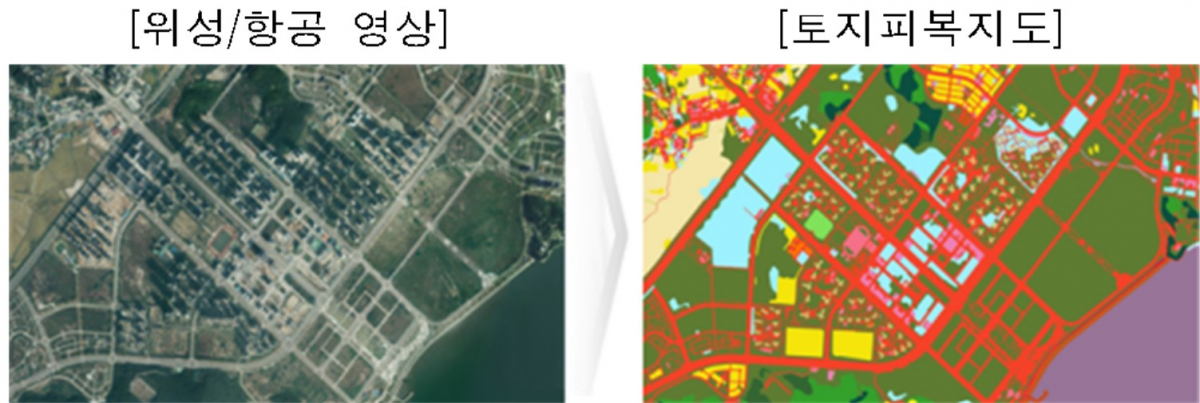 ▲위성/항공 영상과 토지피복지도 비교 (자료제공=환경부)
