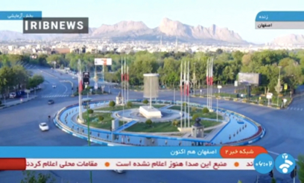 ▲이란 국영 방송 IRIB가 19일(현지시간) 이스파한 현장을 실시간 제공하고 있다. AFP연합뉴스