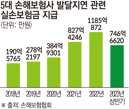 ▲5대 손해보험사 발달지연 관련 실손보험금 지급 현황 그래프.