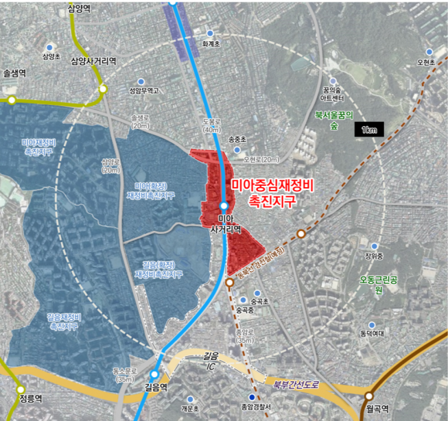 ▲강북구 미아동 70번지 일대 '미아중심 재정비촉진지구(지구단위계획구역)' 위치도. (자료제공=서울시)