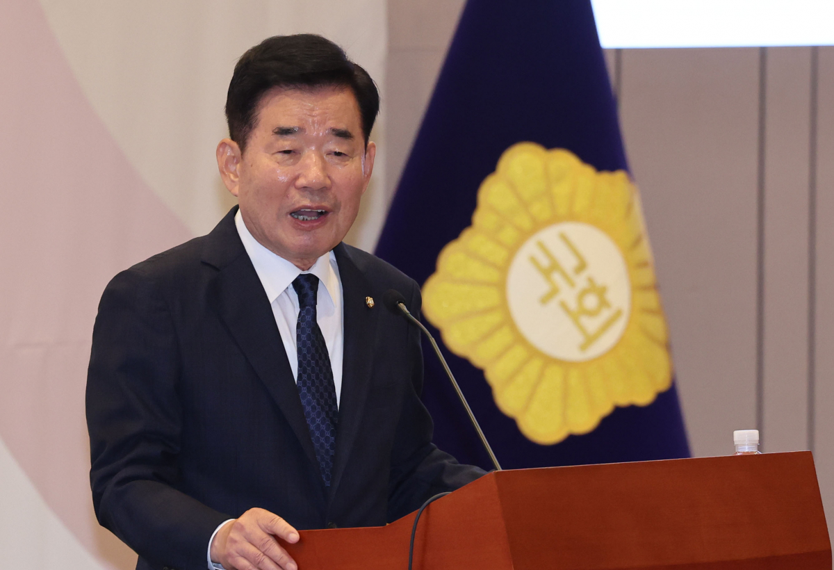 ▲김진표 국회의장이 21일 오전 서울 여의도 국회 박물관에서 열린 제22대 국회 초선의원 의정연찬회에서 인사말을 하고 있다. 2024.05.21. (뉴시스)