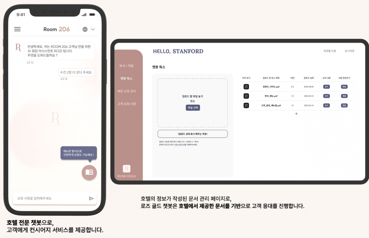 ▲로즈골드가 생성형 인공지능(AI) 기반, 호텔 맞춤 AI 챗봇 서비스를 출시했다. (사진제공=로즈골드)