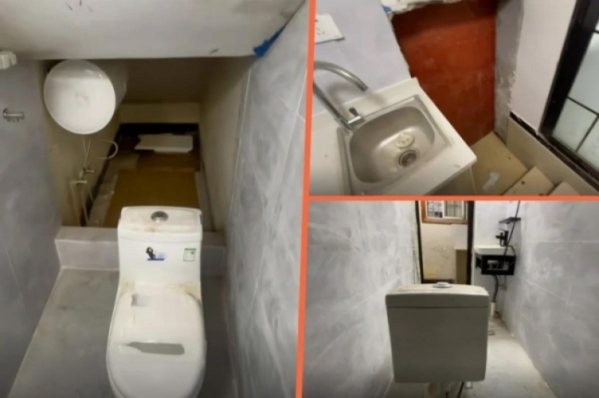 ▲화장실 변기와 침대가 한 공간에 있는 중국 상하이의 초소형 아파트.  (출처=홍콩 사우스차이나모닝포스트 캡처)