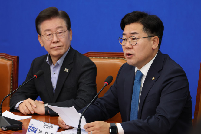 ▲더불어민주당 박찬대 원내대표가 3일 오전 서울 여의도 국회에서 열린 최고위원회의에서 발언하고 있다. (연합뉴스)