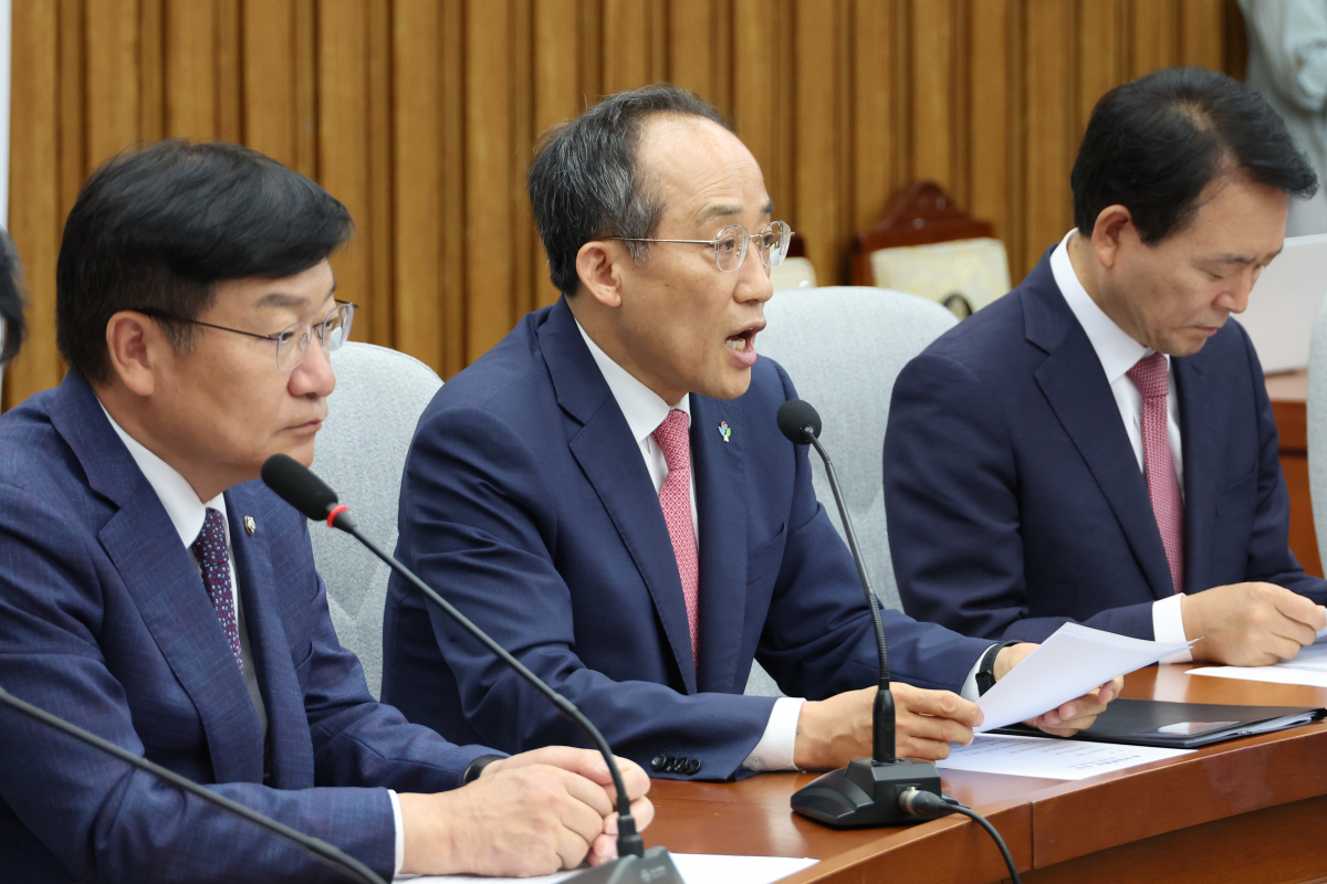 ▲국민의힘 추경호 원내대표가 7일 오전 서울 여의도 국회에서 열린 원내대책회의에서 발언하고 있다. (연합뉴스)