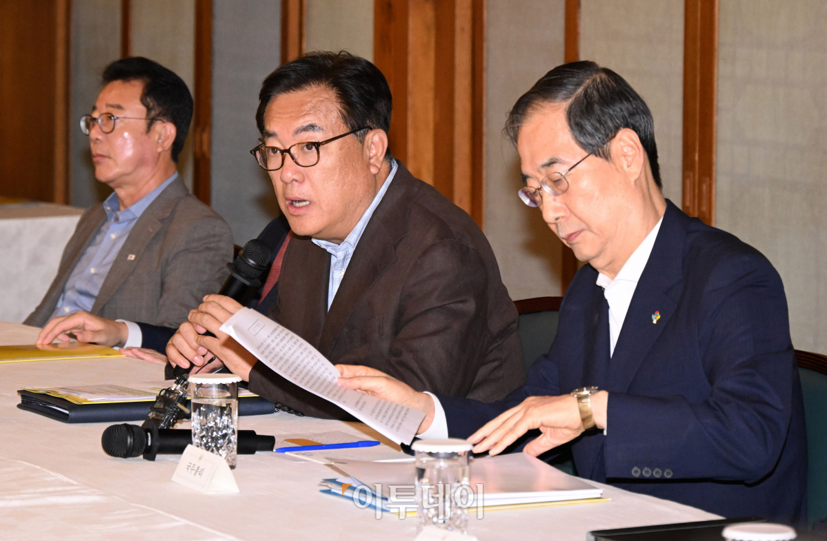 ▲정진석 대통령실 비서실장이 16일 서울 종로구 삼청동 국무총리공관에서 열린 제18차 고위당정협의회에서 발언하고 있다. 조현호 기자 hyunho@