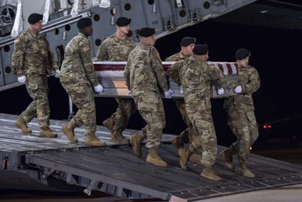 ▲미군이 2017년 10월 5일 니제르에서 매복 공격을 받아 전사한 장병 시신을 인계하고 있다. 미군은 9월 니제르에서 전면 철수하기로 했다. 델라웨어(미국)/AP뉴시스