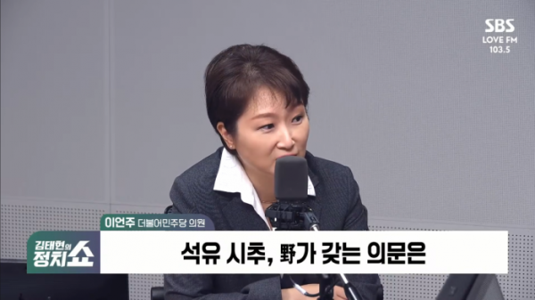 ▲이언주 더불어민주당 의원 (출처=SBS 라디오 '김태현의 정치쇼' 캡쳐)