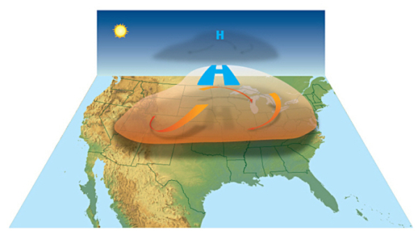 ▲미국 내 열돔 형성 과정. 출처 미국 해양대기청(NOAA)