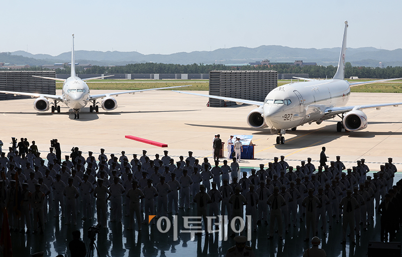 ▲4일 경북 포항시 해군항공사령부에서 해상초계기(P-8A) 국내 인수식이 진행되고 있다. 사진공동취재단