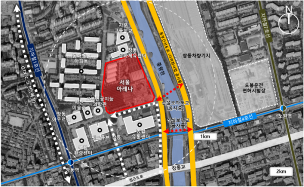 ▲서울 도봉구 창동 1-23 일원에 들어서느 '서울아레나' 사업지 위치도 (자료제공=서울시)