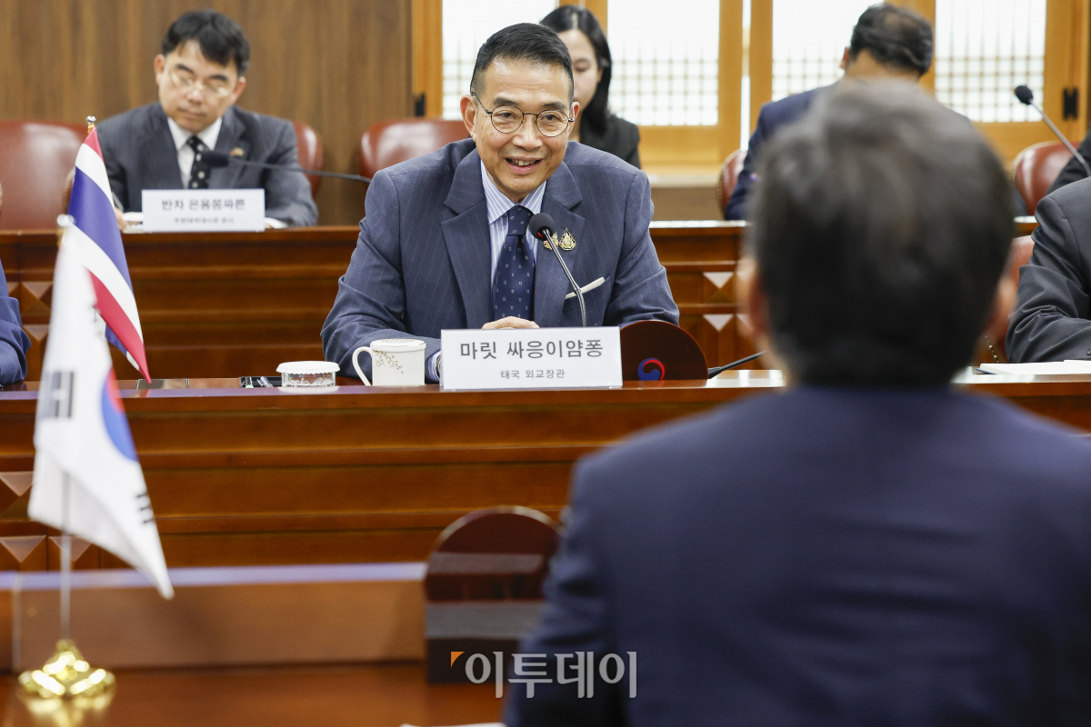 ▲마릿 싸응이얌퐁 태국 외교장관이 2일 서울 종로구 외교부에서 열린 한-태국 외교장관 회담에서 모두발언을 하고 있다. 조현호 기자 hyunho@