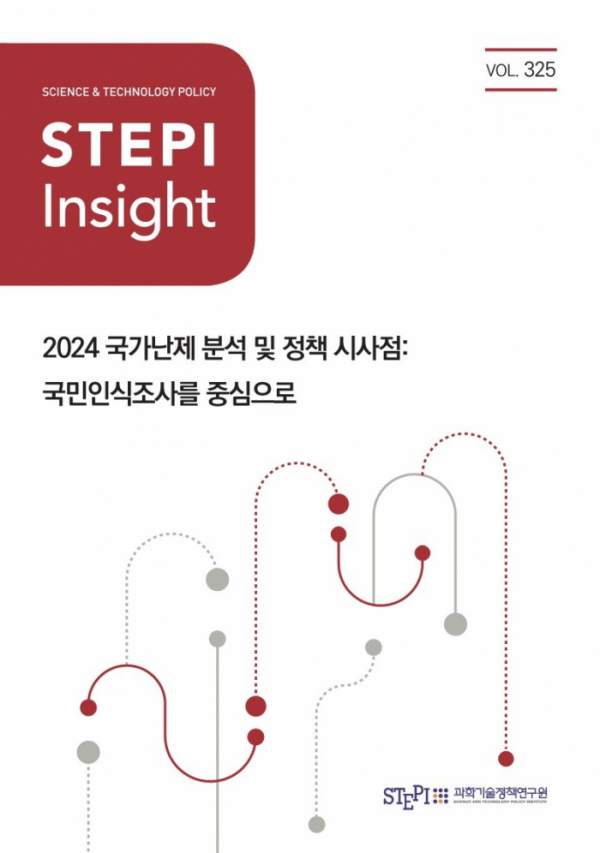 ▲과학기술정책연구원은 'STEPI 인사이트(Insight)' 제325호를 통해 그간의 국가난제 선정 과정 및 결과와 국내외 주요 위험연구 및 전략문건 분석 등으로 국민이 인식하는 심각성과 시급성 기준, 2024 10대 국가난제 선정하고 이를 기반으로 국가난제별 국민인식특성에 따른 정책 시사점을 제안했다.  (사진제공=STEPI)