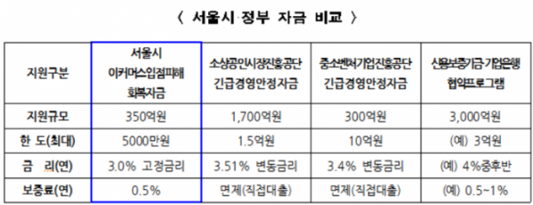 ▲티몬‧위메프 사태 관련 정부-서울시 자금 비교. (자료제공=서울시)