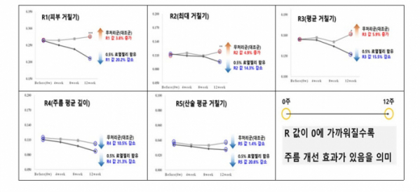 ▲열젤리 함유 화장품 인체 적용 시험 기능성 확인 결과. (자료제공=농촌진흥청)