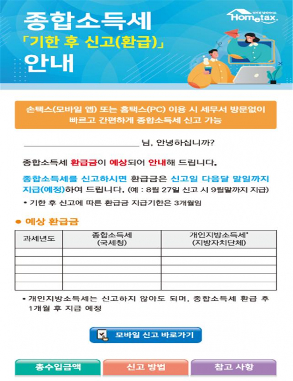 ▲국세청에서 발송하는 모바일 안내문 (자료제공=국세청)