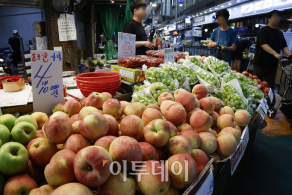 ▲차례 용품 가격이 대부분 상승하며 추석 차례상을 차리는 데 드는 비용이 지난해 추석보다 9% 더 든다는 분석이 나왔다. 26일 가격조사기관 한국물가협회는 22일 기준으로 전국 17개 시도 전통시장에서 28개 차례 용품 품목별 가격을 조사한 결과 4인 가족 추석 차례상 비용은 28만7100원으로 지난해 추석보다 9.1% 늘었다고 밝혔다. 이는 10년 전 추석 차례상 비용(19만8610원)과 비교하며 44.6% 높다. 품목별로는 도라지, 고사리, 곶감, 대추, 밤, 배 등이 1년 전 조사와 비교해 20% 이상 상승했고 수산물 중에서는 수입산 동태포가 11.9% 상승, 가공식품 중에서는 약과와 유과가 각각 17.2%, 21.3% 오른 것으로 조사됐다. 다만 전통시장에서 구매할 때 드는 비용은 대형마트에서 구매할 때(36만4340원)보다 21.2% 저렴한 것으로 나타났다. 이날 서울 마포구 망원시장을 찾은 시민들이 장을 보고 있다. 조현호 기자 hyunho@