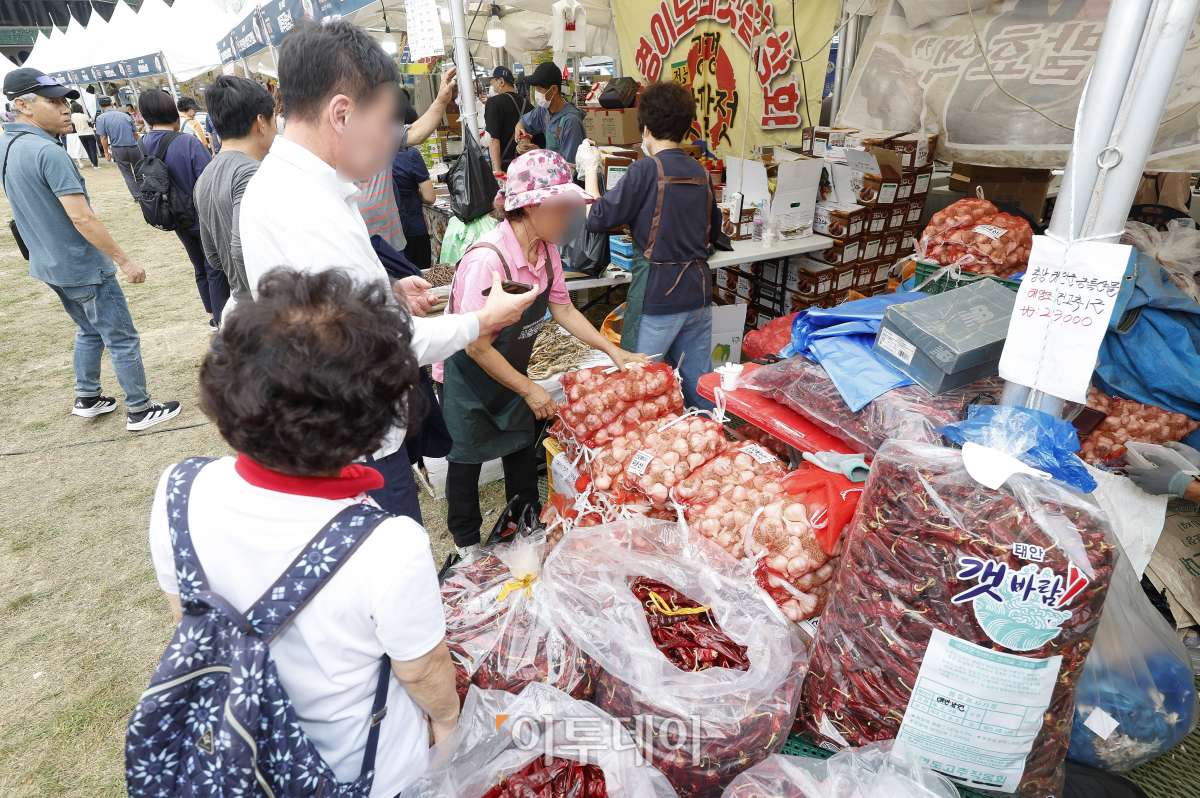 ▲2일 서울 중구 서울광장에서 열린 2024 추석 농수특산물 서울장터에서 시민들이 판매부스를 살펴보고 있다. 추석을 맞이하여 이날부터 4일까지 3일간 열리는 서울장터는 농가 판로지원 및 도농상생 활성에 기여하고자 열렸다. 조현호 기자 hyunho@