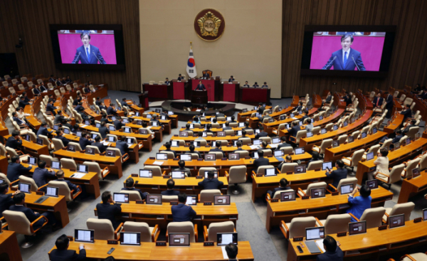 ▲조국 조국혁신당 대표가 9일 서울 여의도 국회에서 열린 본회의에서 비교섭단체 대표연설을 하고 있다. 신태현 기자 holjjak@